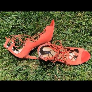 Orange Suede Aldo Tie-up Heels 🧡